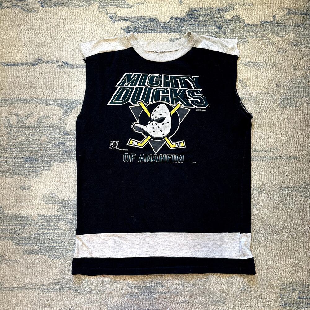 90s Vintage Anaheim Ducks Sleeveless Cutoff T-Shirt Black XL